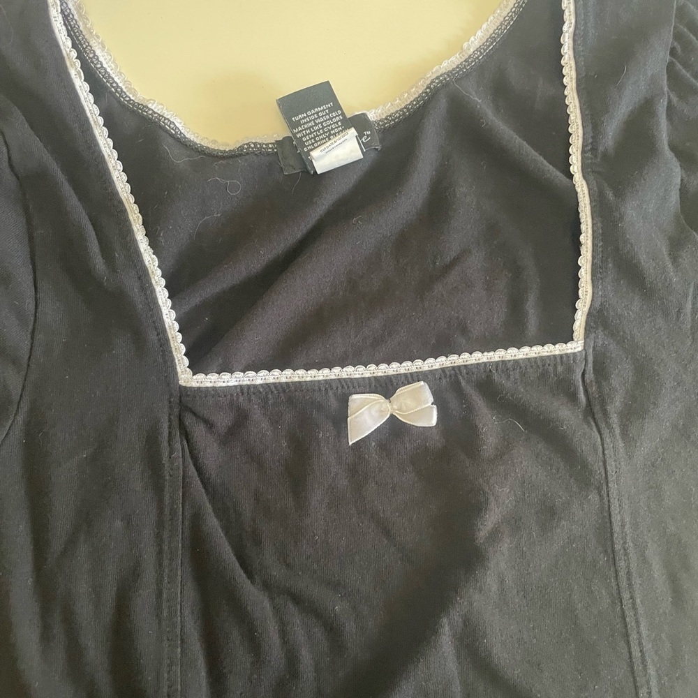 Thorne and Fable Puff Sleeve Crop Top Black White Bow Size Large Goth Witchy - Picture 4 of 7